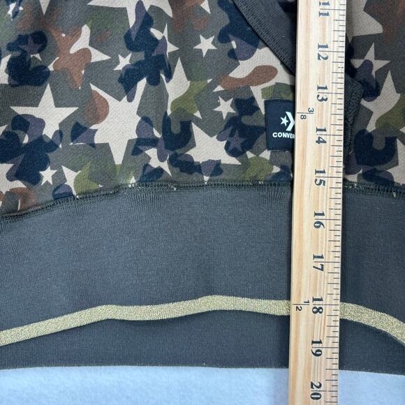 Converse Crop Sweatshirt Womens Size M Hoodie Olive Star Camouflage Hooded - Picture 8 of 10